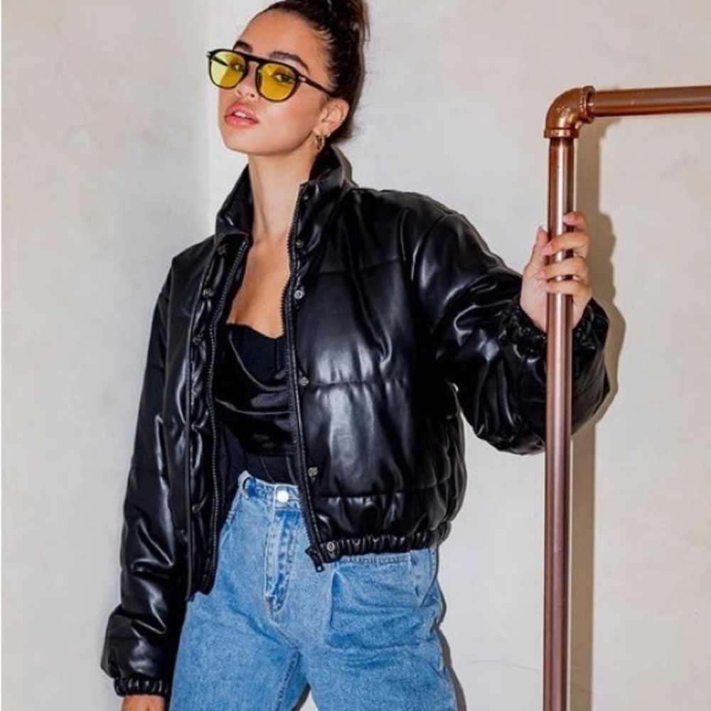 Cropped Leather Puffer